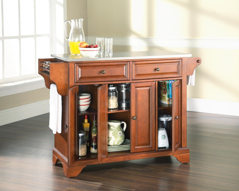 Crosley Furniture LaFayette Wood Kitchen Island in Cherry & Silver