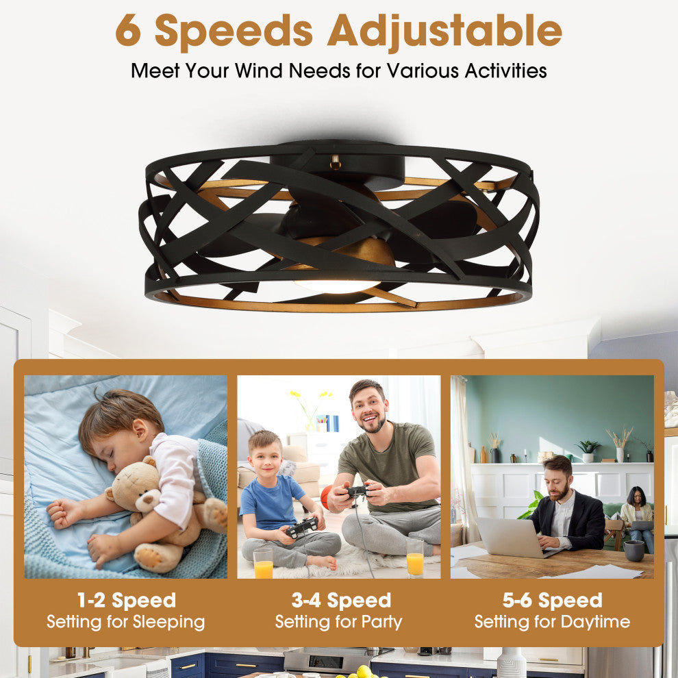 21 in Indoor Black Industrial LED Caged Ceiling Fan With Remote