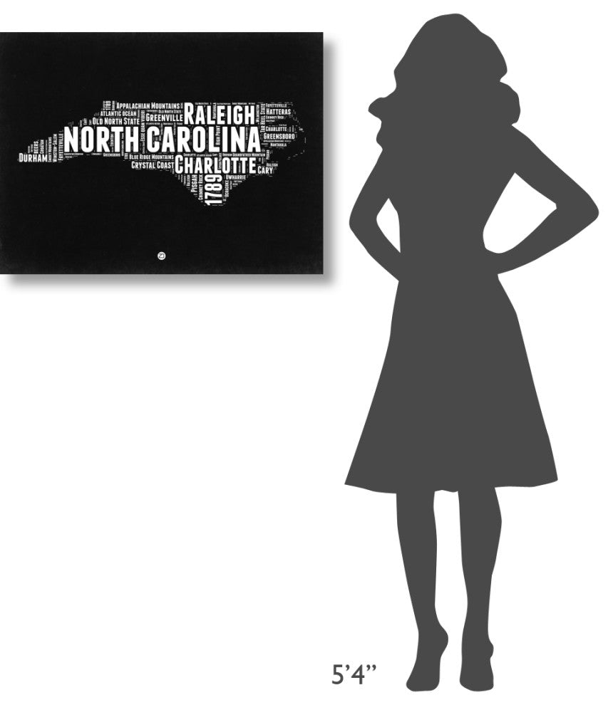 "North Carolina Black and White Map" Fine Art Print
