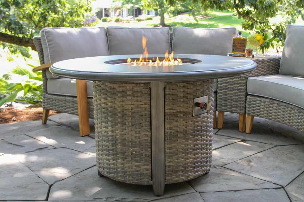 Round Grey Wicker Fire Pit