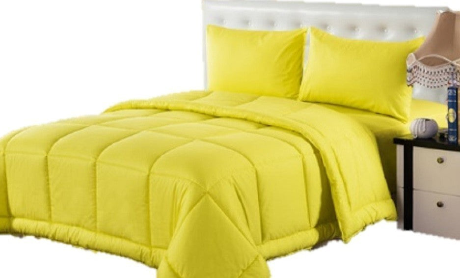 4-Piece 100% Cotton Solid Yellow Quilted Comforter Set, California King