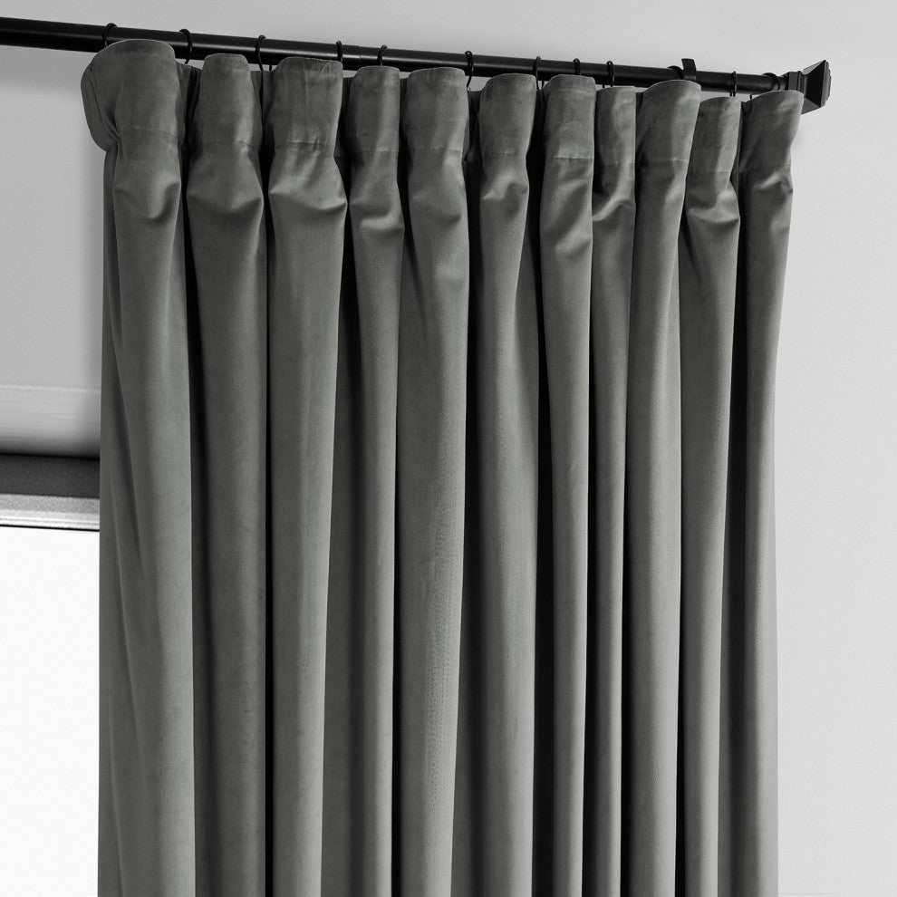 Heritage Plush Velvet Extrawide Curtain Single Panel, Destiny Gray, 100"w X 108"l