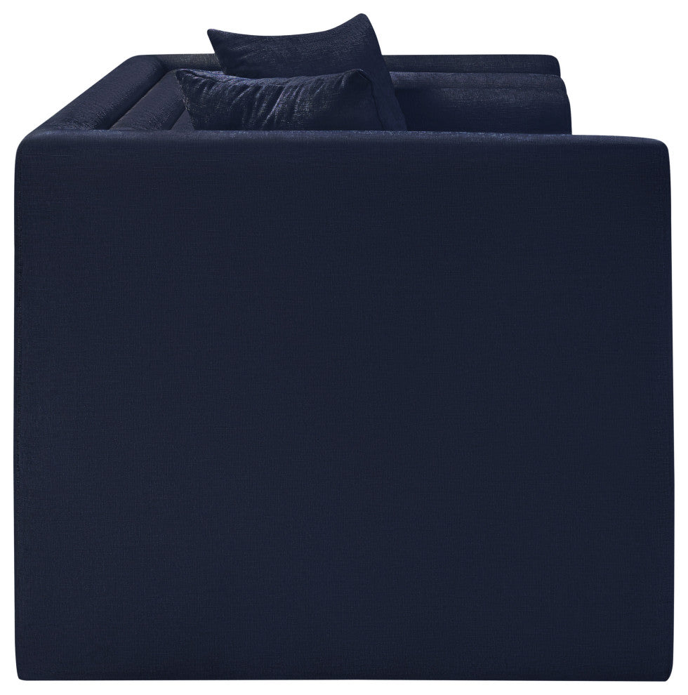 Everett Upholstered Loveseat, Navy, Chenille Fabric