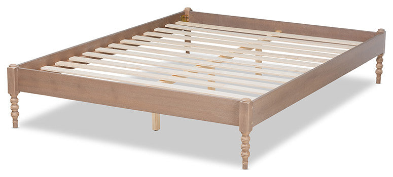 Cielle French Bohemian Antique Oak Finished Wood King Size Platform Bed Frame