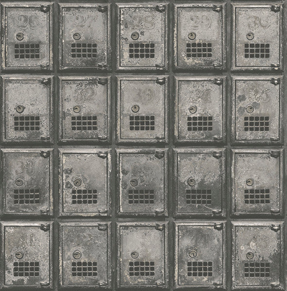 Vintage Po Box Wallpaper, Charcoal, Sample