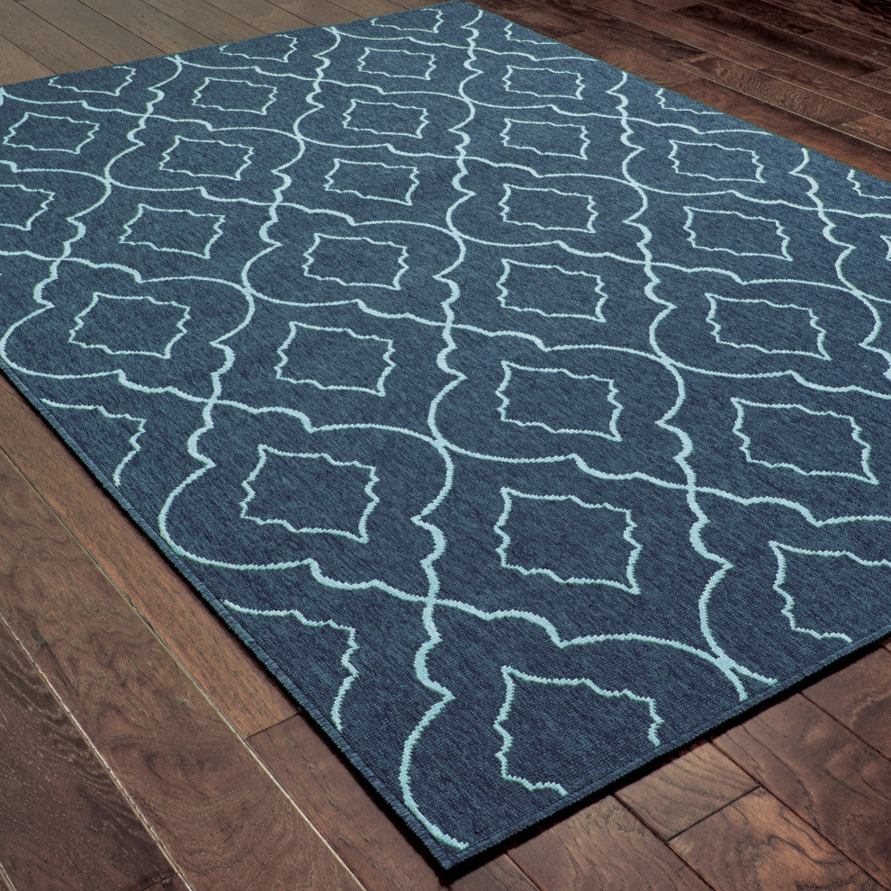 Madelina Lattice Navy and Blue Indoor or Outdoor Area Rug, 6'7"x9'6"