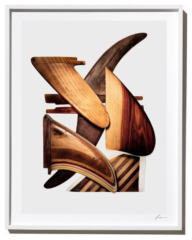 "Handmade Wood Fins", Surf Art Photograph, White Frame, 40''x52''