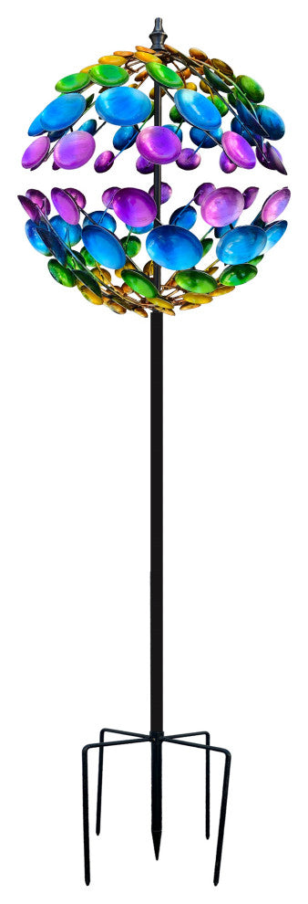 Colorful Painted Metal Sphere Kinetic Wind Spinner Outdoor Garden Sculpture