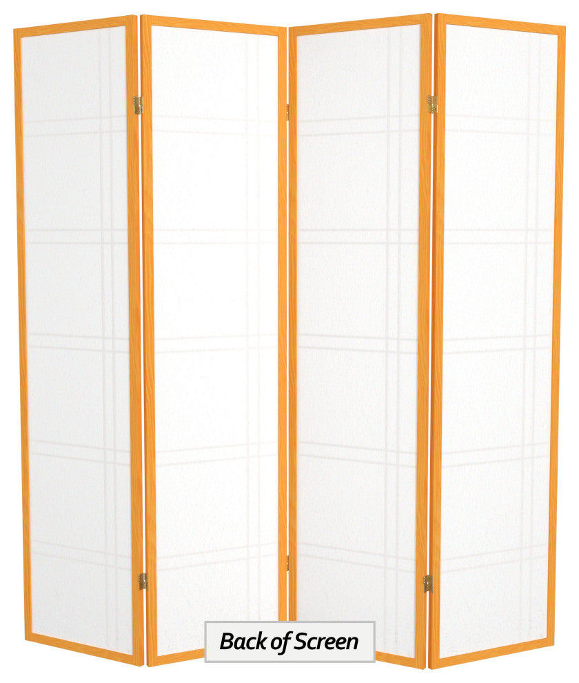 6' Tall Double Cross Shoji Screen, Honey, 4 Panels