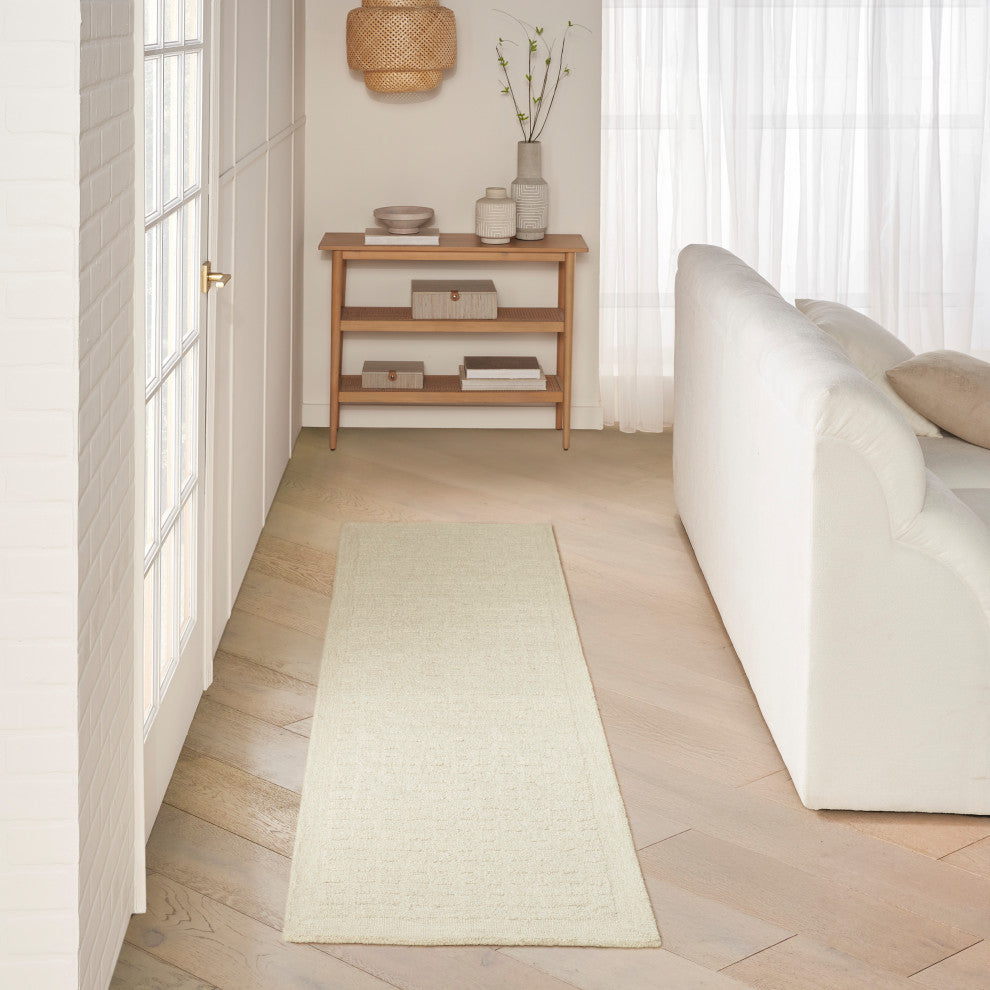 DKNY Pure Grids 2'3" x 7'6" Ivory Beige Contemporary Indoor Rug