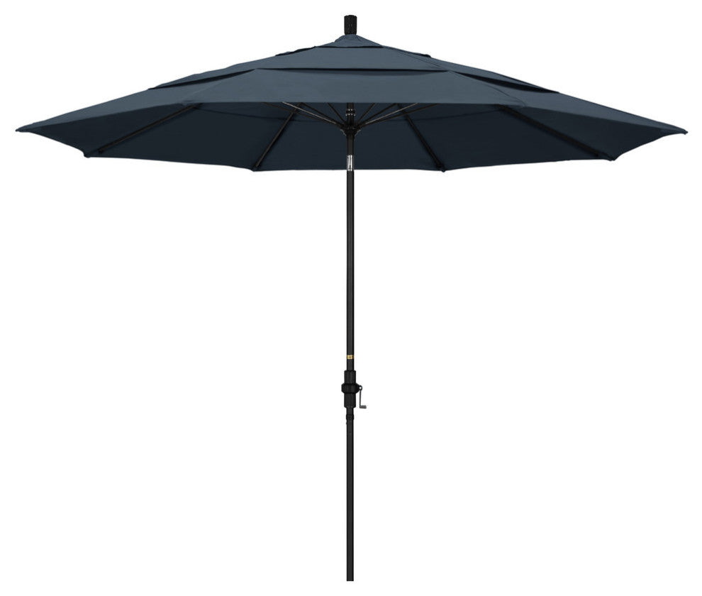 11' Matted Black Collar Tilt Crank Aluminum Umbrella, Sapphire Pacifica