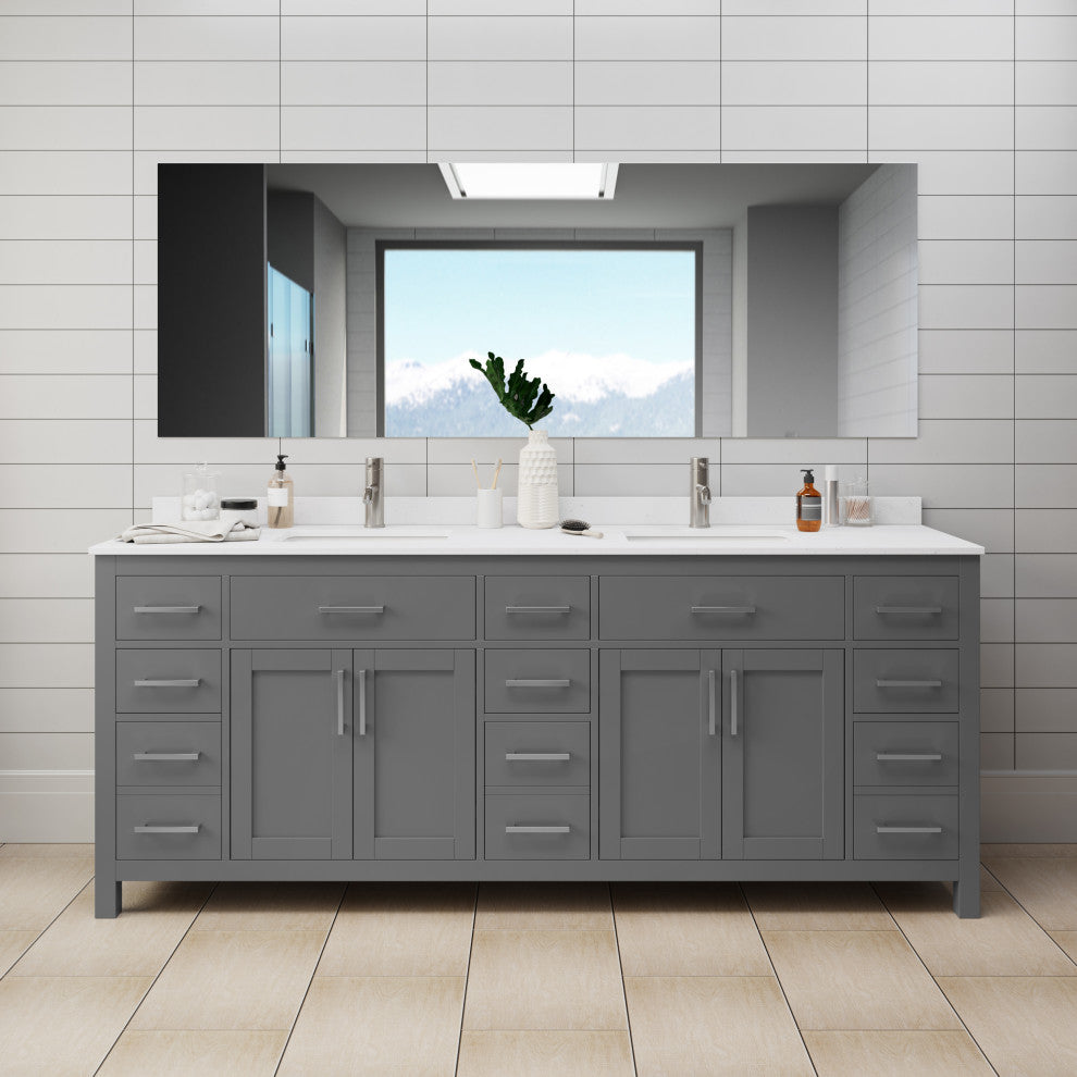 Beckett 84" Dark Gray Double Vanity, White Cultured Marble Top