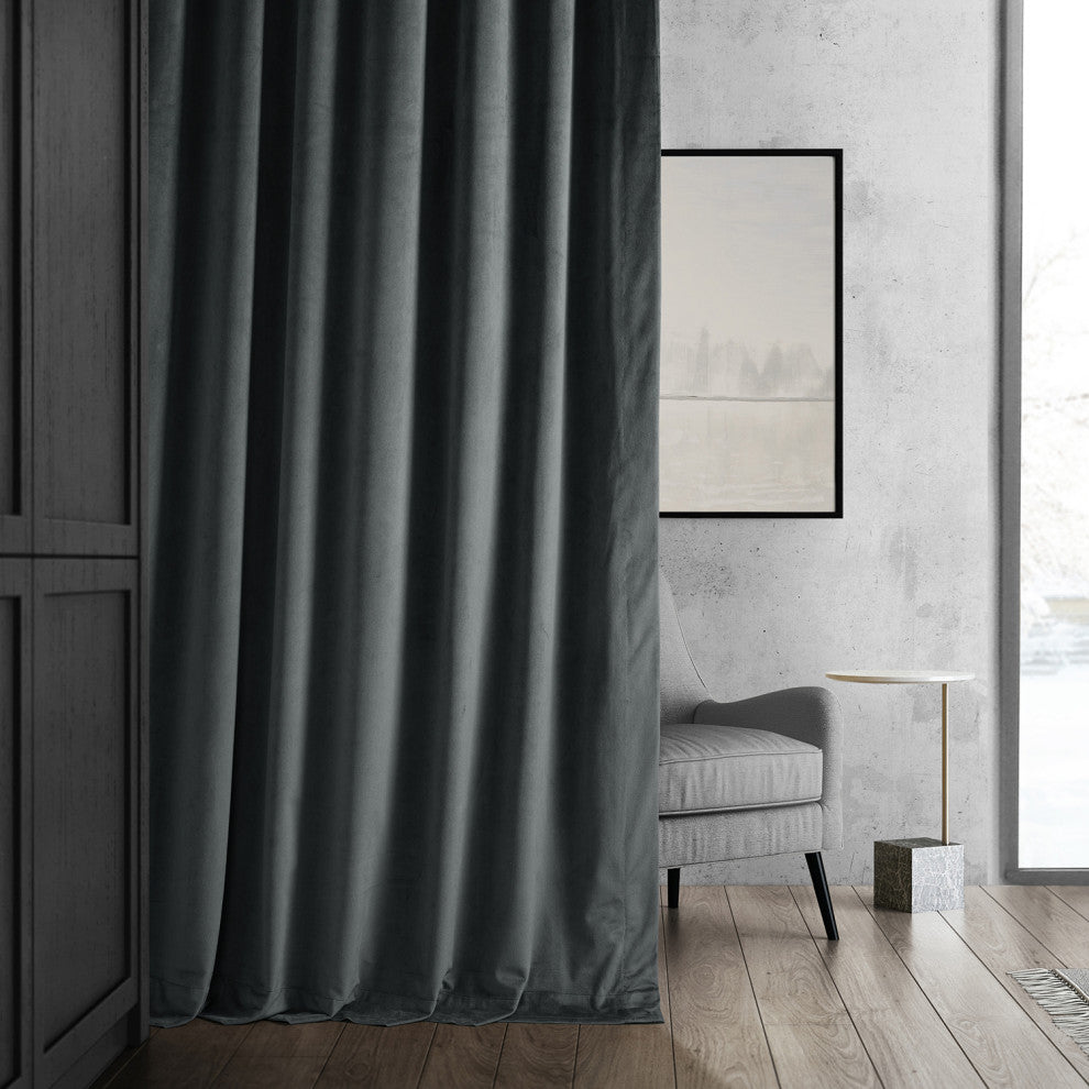 Signature Natural Gray Blackout Velvet Curtain Single Panel, 50"x108"