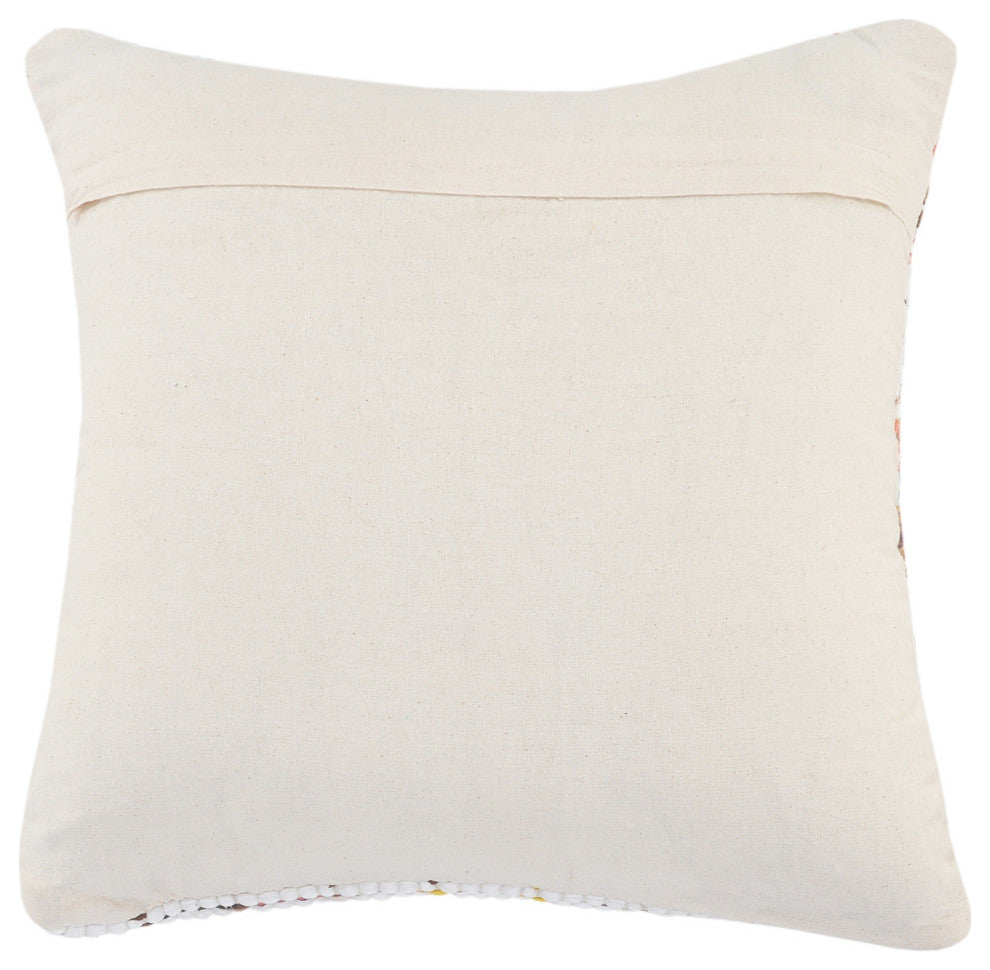 White and Multicolored Chindi Chevron Throw Pillow, 20" X 20"