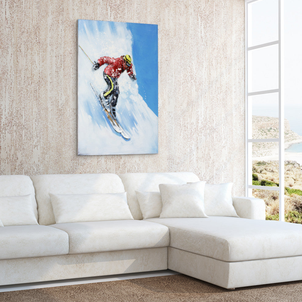 "Skiing" Mixed Media Iron Hand Painted Dimensional Wall Art, 32"x48"