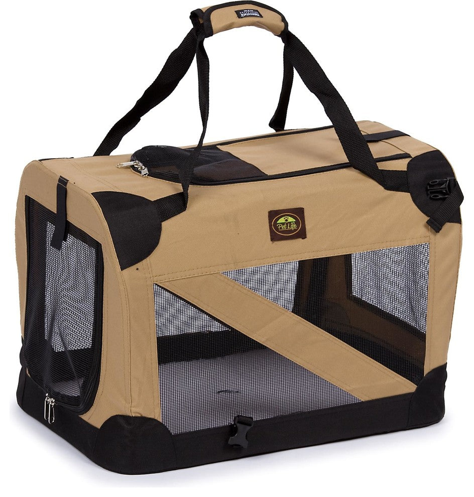 Folding Zippered Vista View House Pet Crate, Khaki, Medium