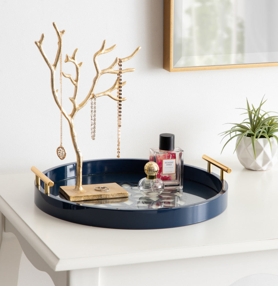 Caspen Round Decorative Tray, Navy Blue 15.5" Diameter