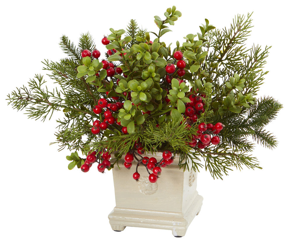 Holiday Berry and Pine Artificial Arrangement