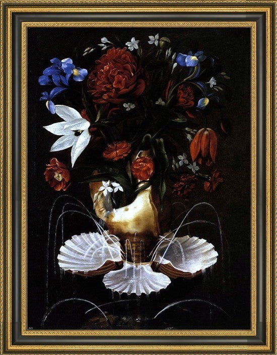 Juan De Espinosa StillLife with Shell Fountain and Flowers Canvas Print, 18"x24"