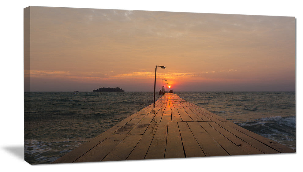 "Large Pier At Koh Rong Island" Modern Beach Canvas Art Print, 40"x20"