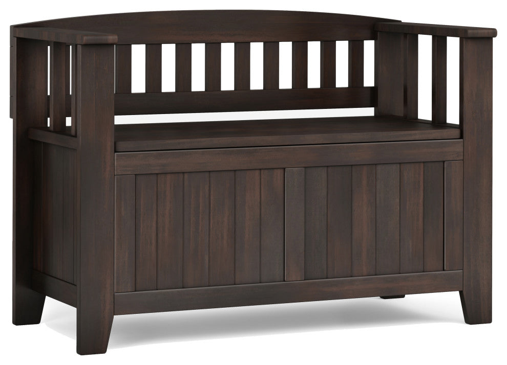 Acadian Solid Wood Small Entryway Storage Bench, Brunette Brown
