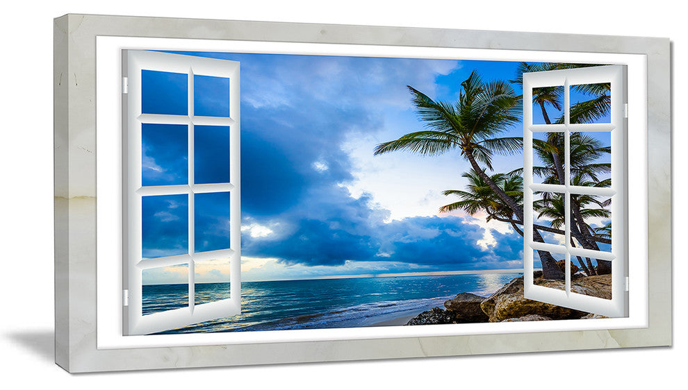 "Window Open To Cloudy Blue Sky" Landscape Wall Art Print, 32"x16"