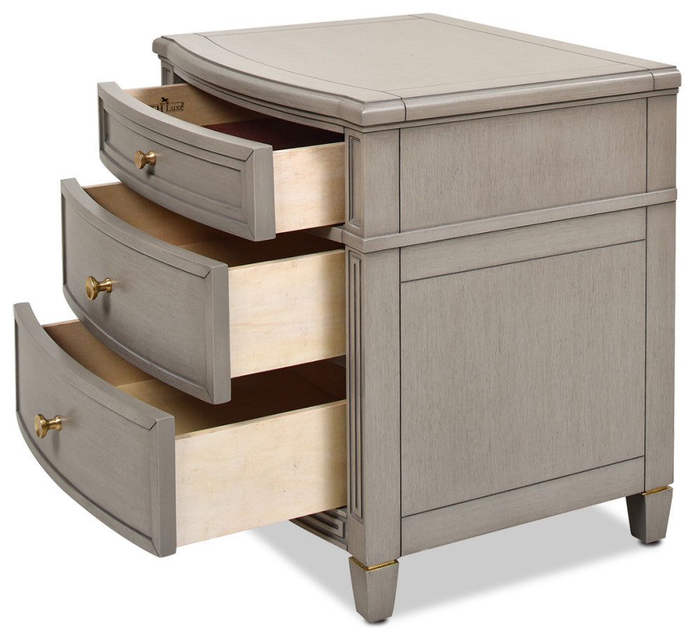 Dauphin Solid Wood 3-Drawer Gold Accent End Table, Gray Cashmere