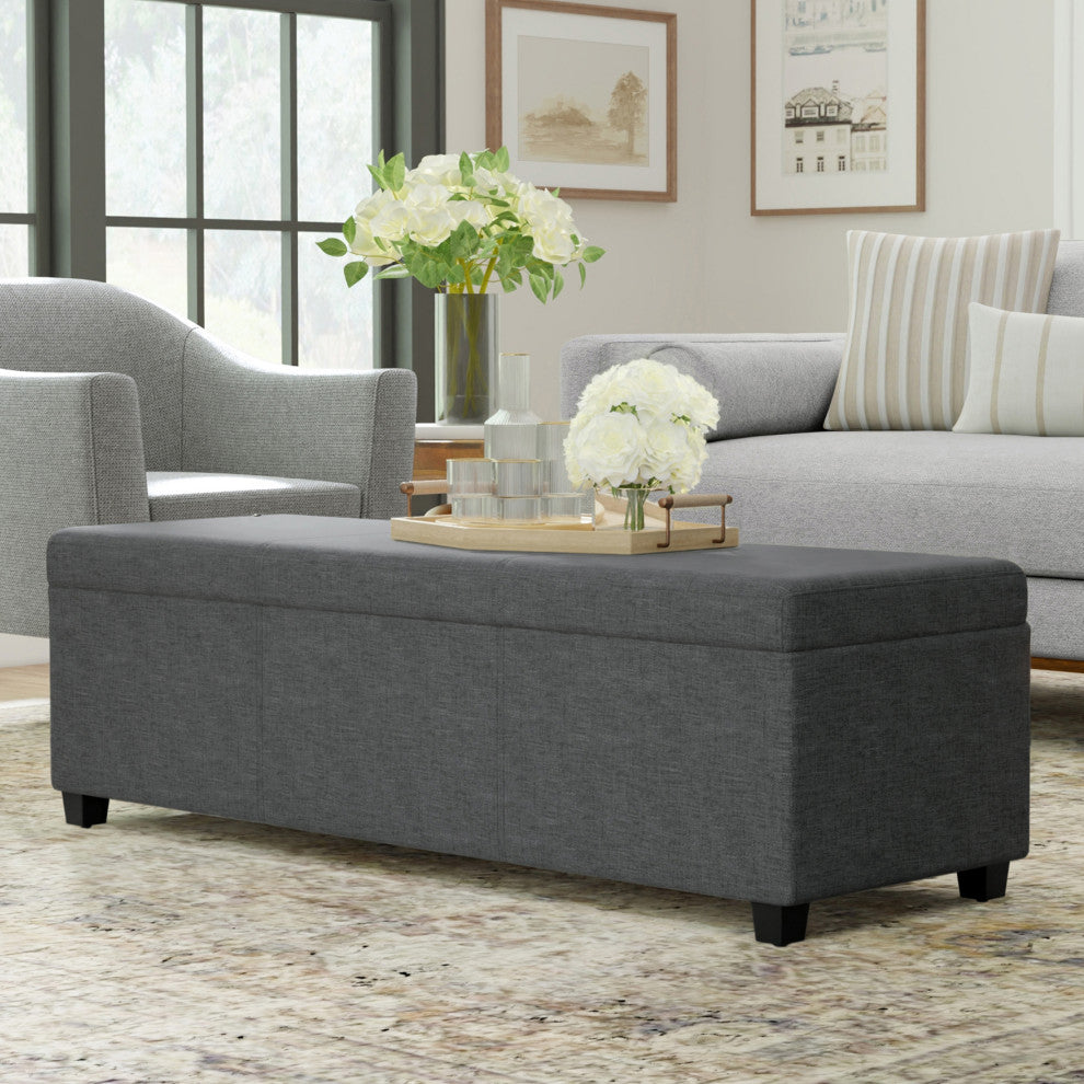 Avalon Extra Large Storage Ottoman Bench, Slate Grey