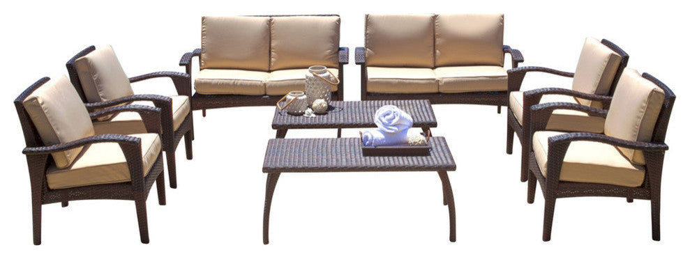 GDF Studio 8-Piece Voyage Outdoor Brown Wicker Seating Set