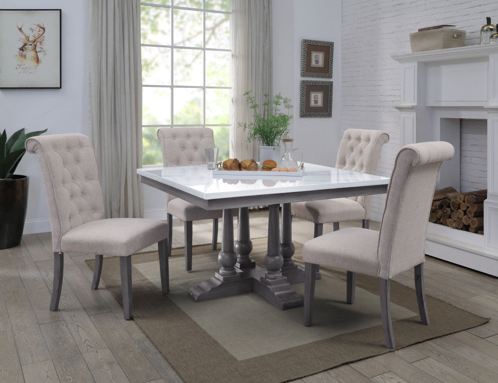 ACME Yabeina Artificial Marble Square Top Dining Table in White and Gray Oak
