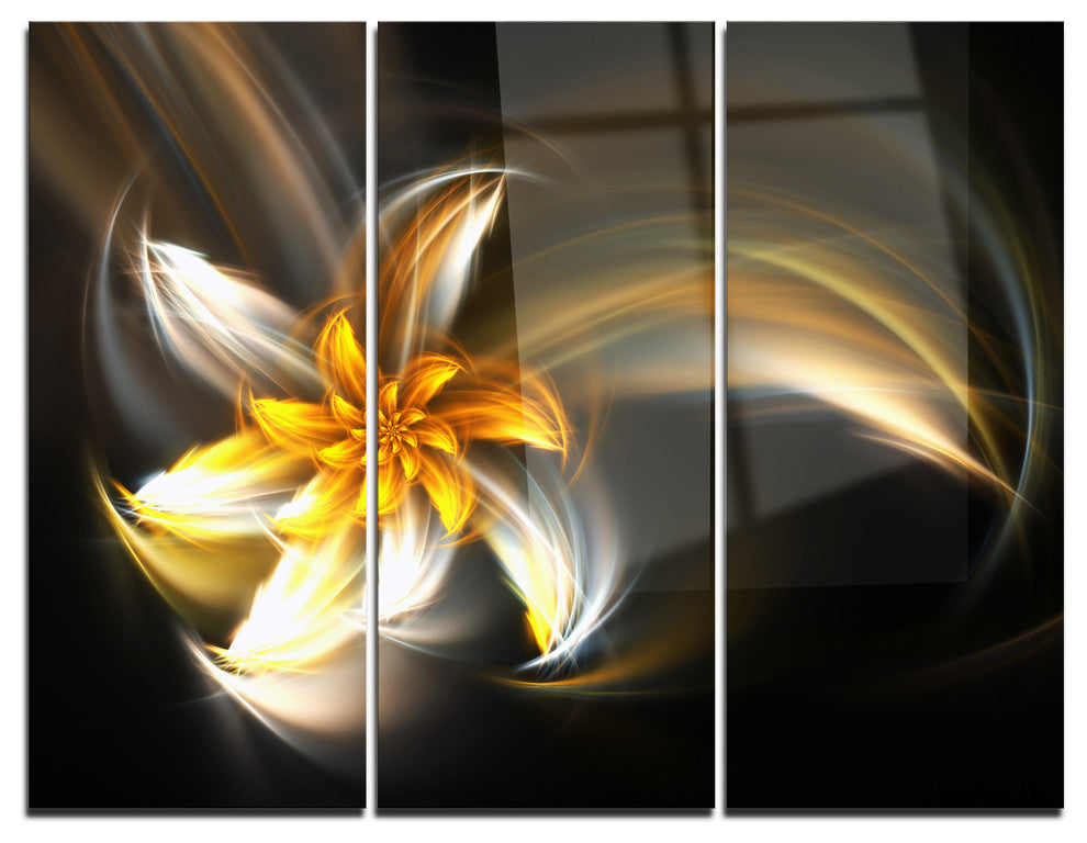 "Green Fractal Flower in Dark" Digital Metal Wall Art, 3 Panels, 36"x28"