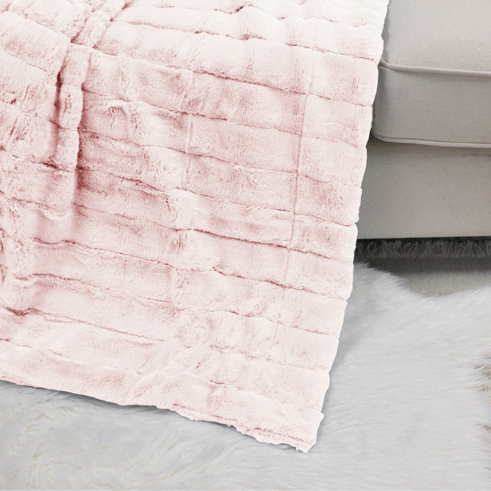 Super Mink Faux Fur Throw Blanket, Soft Pink, 60"x80"