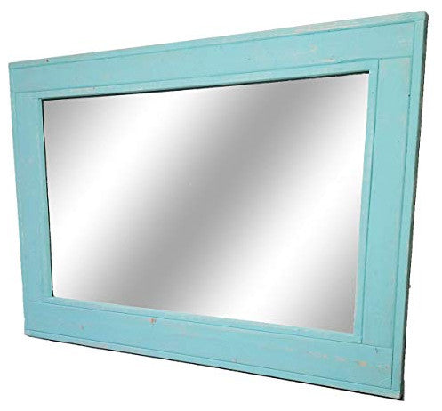 Herringbone Vanity Mirror, Sea Blue, 36"x30", Horizontal