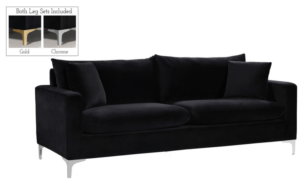 Naomi Velvet Upholstered Sofa, Black