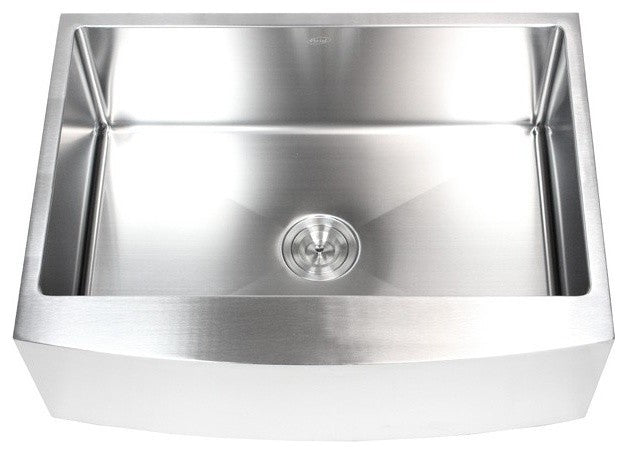 Stainless Steel Curved Front Farm Apron Single Bowl Kitchen Sink, 30"