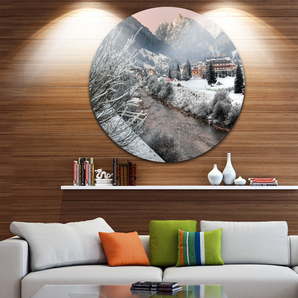 Dolomites Winter Italy, Landscape Photo Round Wall Art, 23"