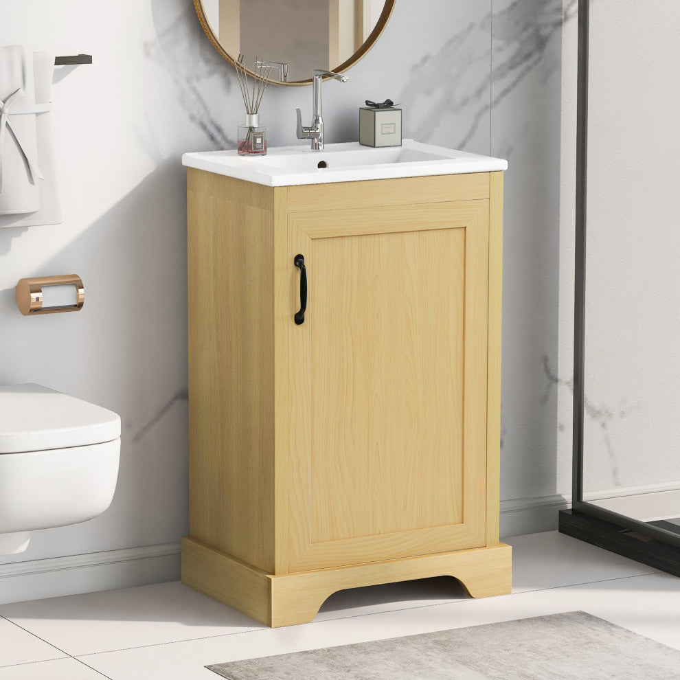 GDF Studio 20"W Storage Bathroom Vanity With Ceramic Sink, Natural