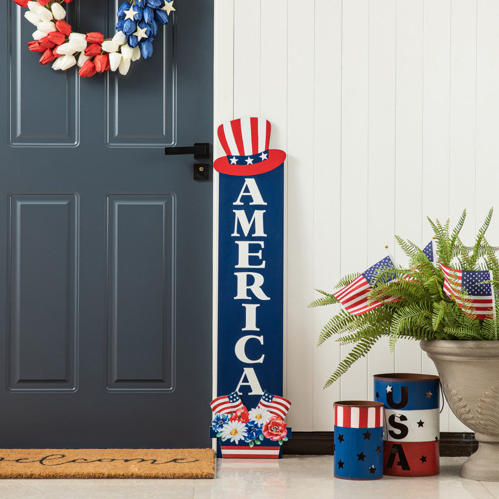 42"H Patriotic Wooden AMERICA Porch Decor