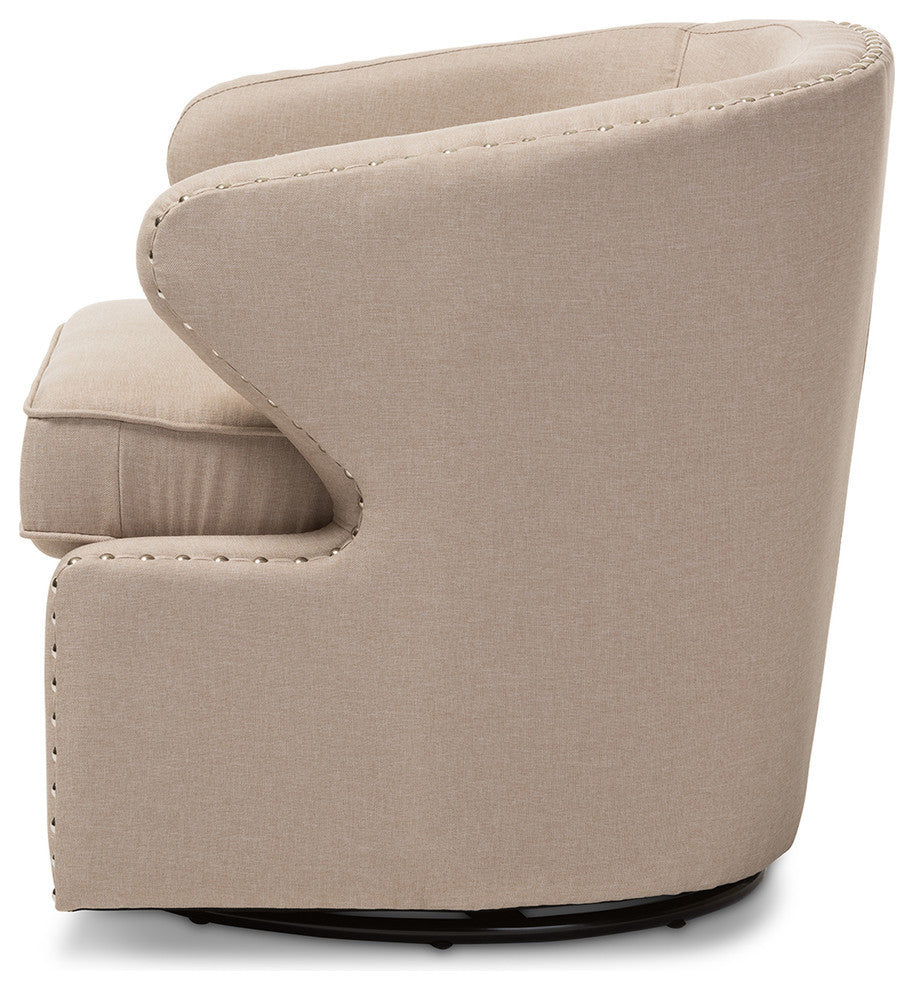 Baxton Studio Finley Mid-Century Modern Fabric Upholstery Swivel Armchair, Beige