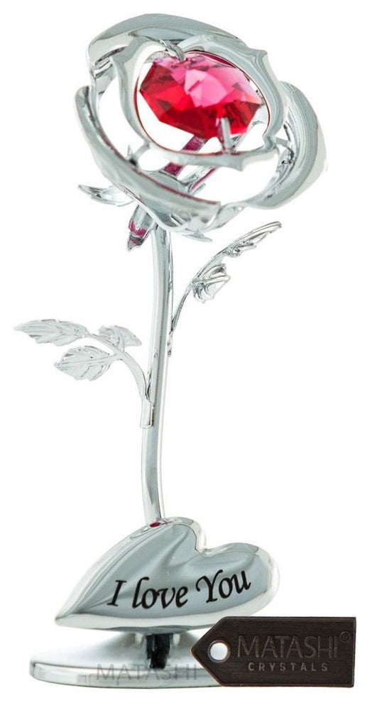 Single Chrome Plated Silver Rose Flower Tabletop Ornament