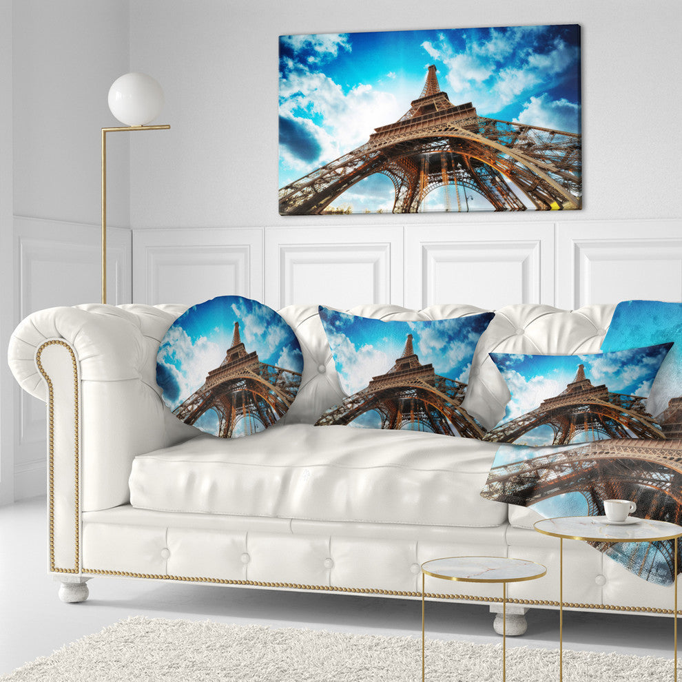 Eiffel Tower Under Blue Sky Cityscape Throw Pillow, 12"x20"