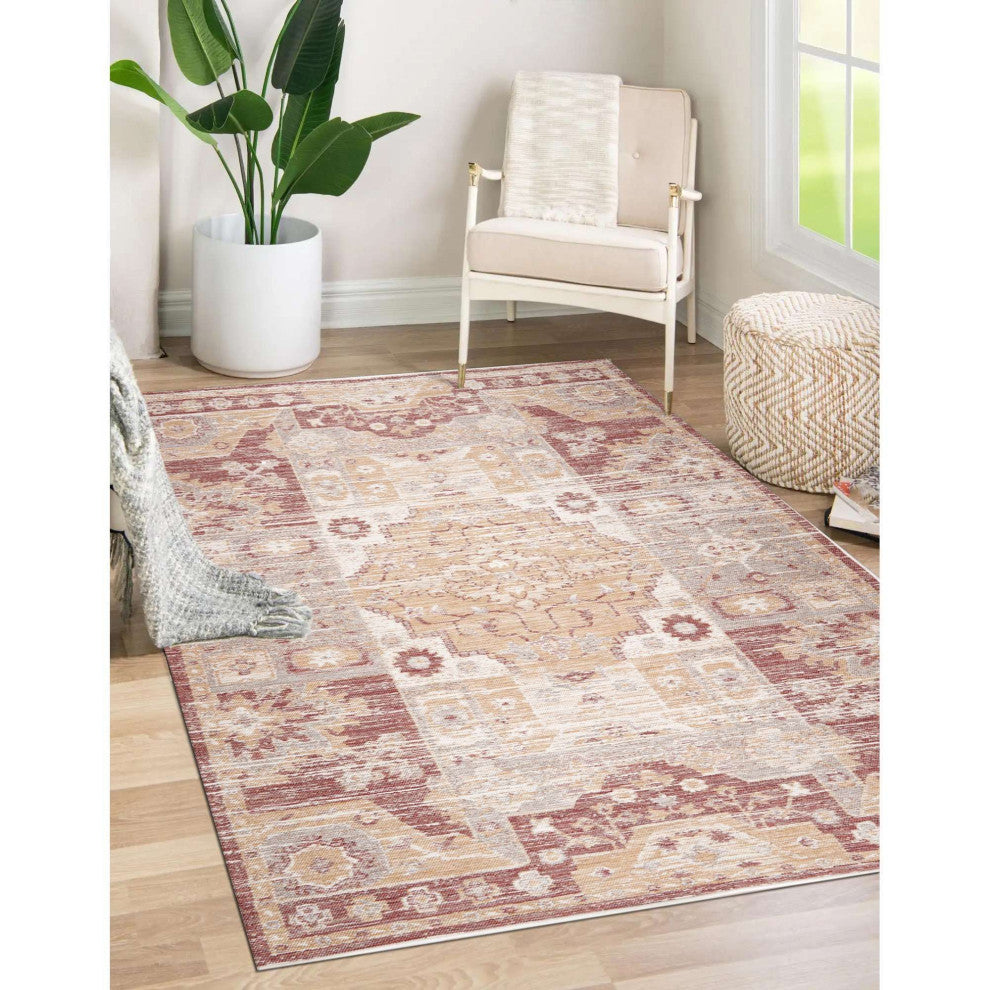 Plaza Medallion Reversible Indoor/Outdoor Area Rug, Mocha, 3'3"x5'