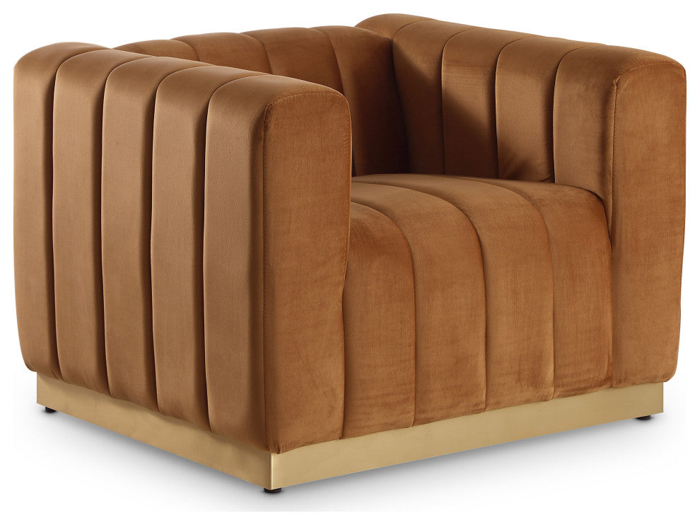 Marlon Velvet Upholstered Chair, Saddle