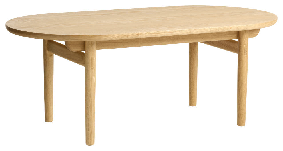 Mid-Century Modern Oval Coffee Table, Natural Oak