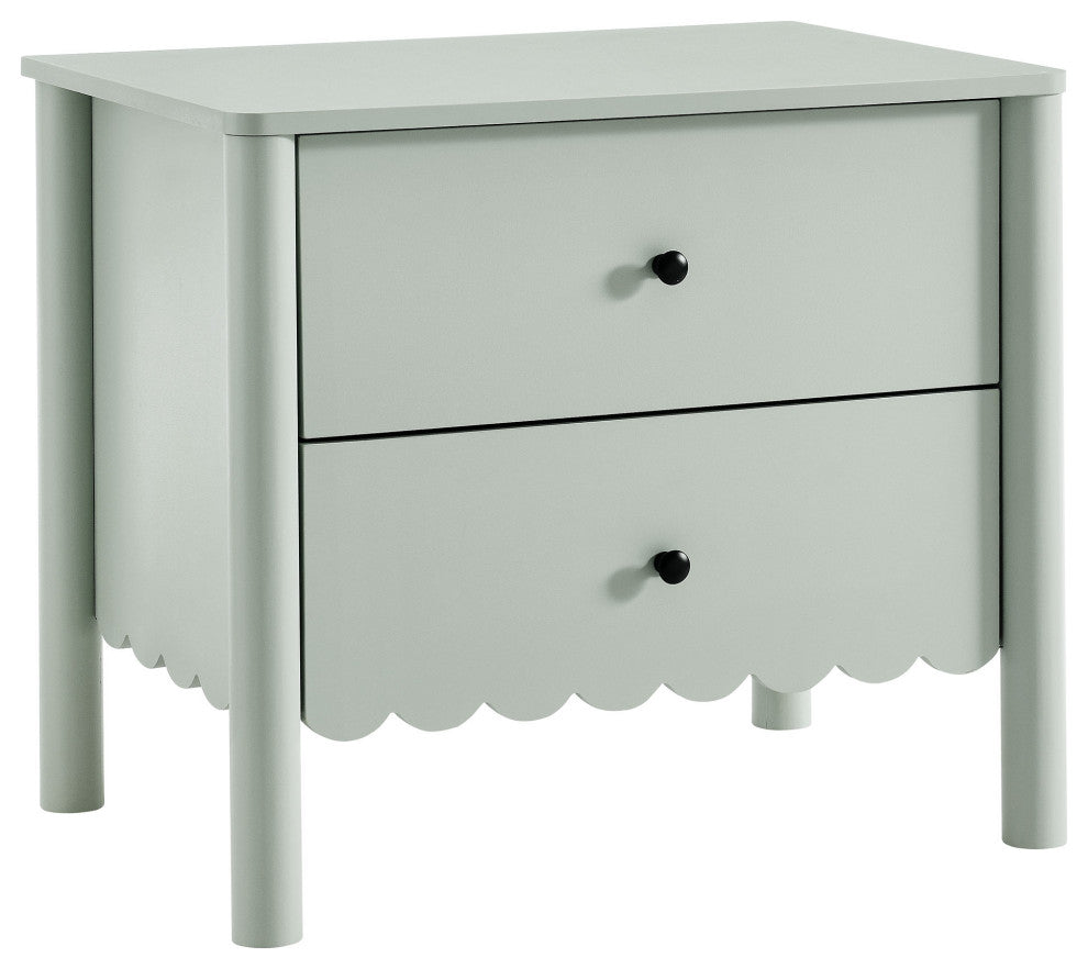Emmeline Scalloped 2-Drawer Nightstand, Sage