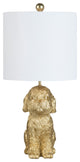 23" Gold Resin Doodle Dog Table Lamp With White Drum Shade