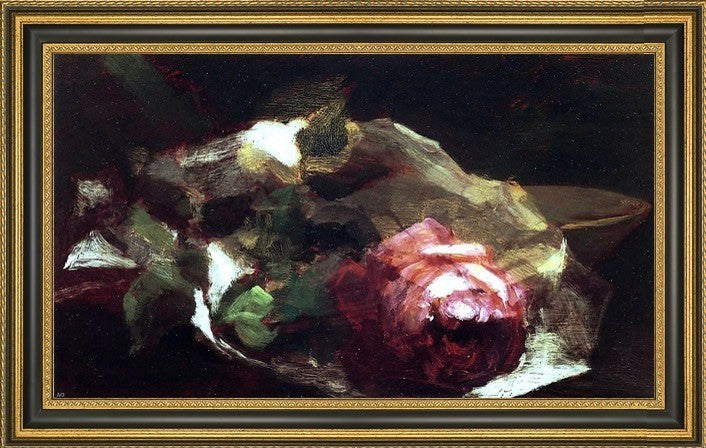 John La Farge Still Life with Rose  Framed Premium Canvas Print, 18"x27"