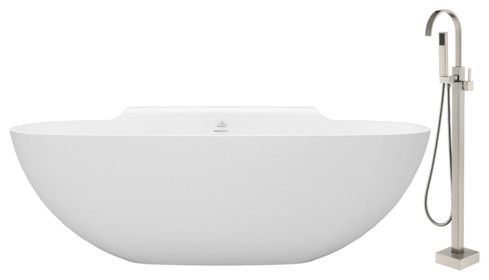 71 inch Freestanding Solid Surface Bathtub with Standing Faucet