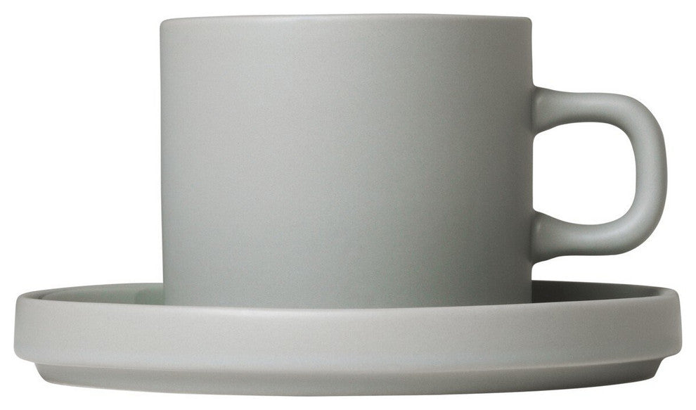 Pilar Coffee Cups With Saucers, Set of 2, Mirage Gray