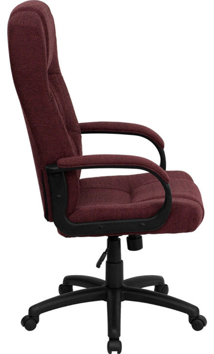 High Back Burgundy Fabric Executive Swivel Chair With Arms
